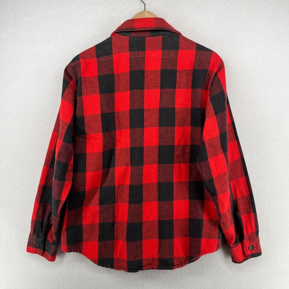 ORVIS Shirt Men M Wool Blend Flannel Buffalo Check Button Up Shacket Red USA VTG - Picture 3 of 14